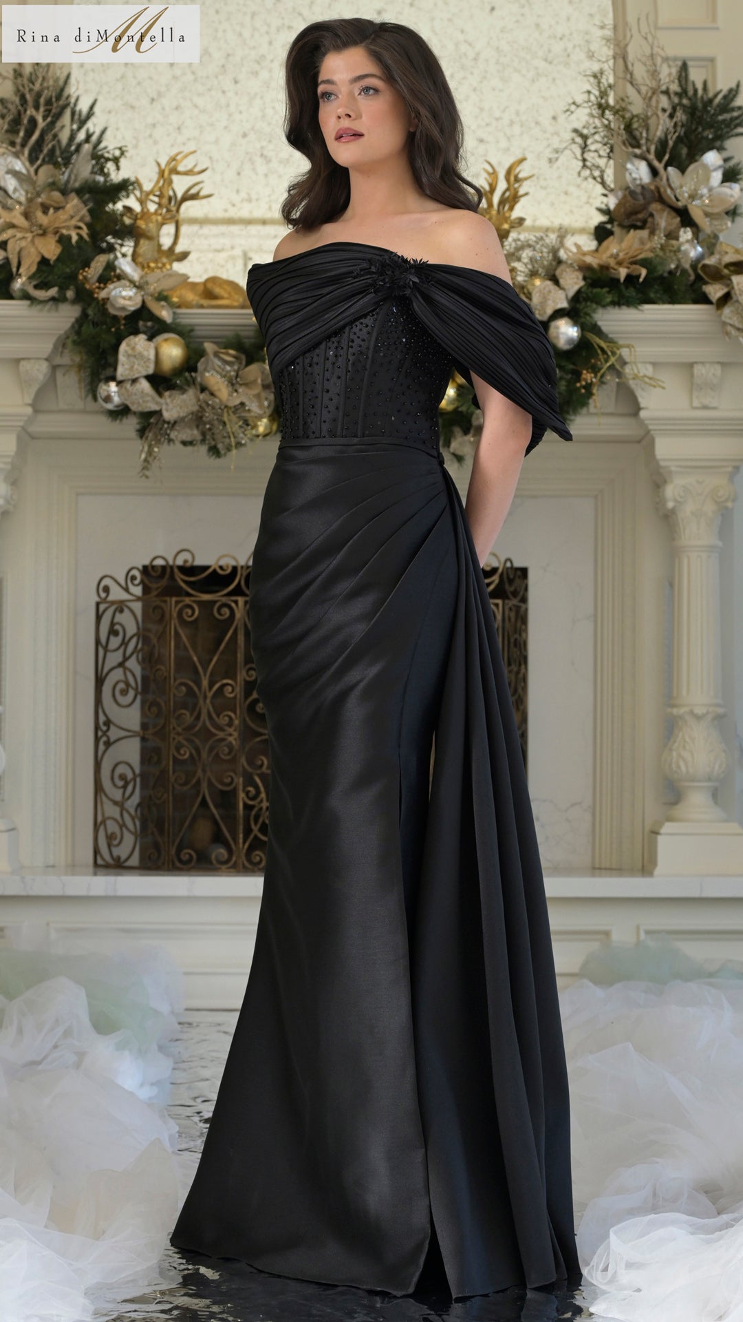 Rina di Montella RD3309 Formal Long Pleated Beaded Evening Dress
