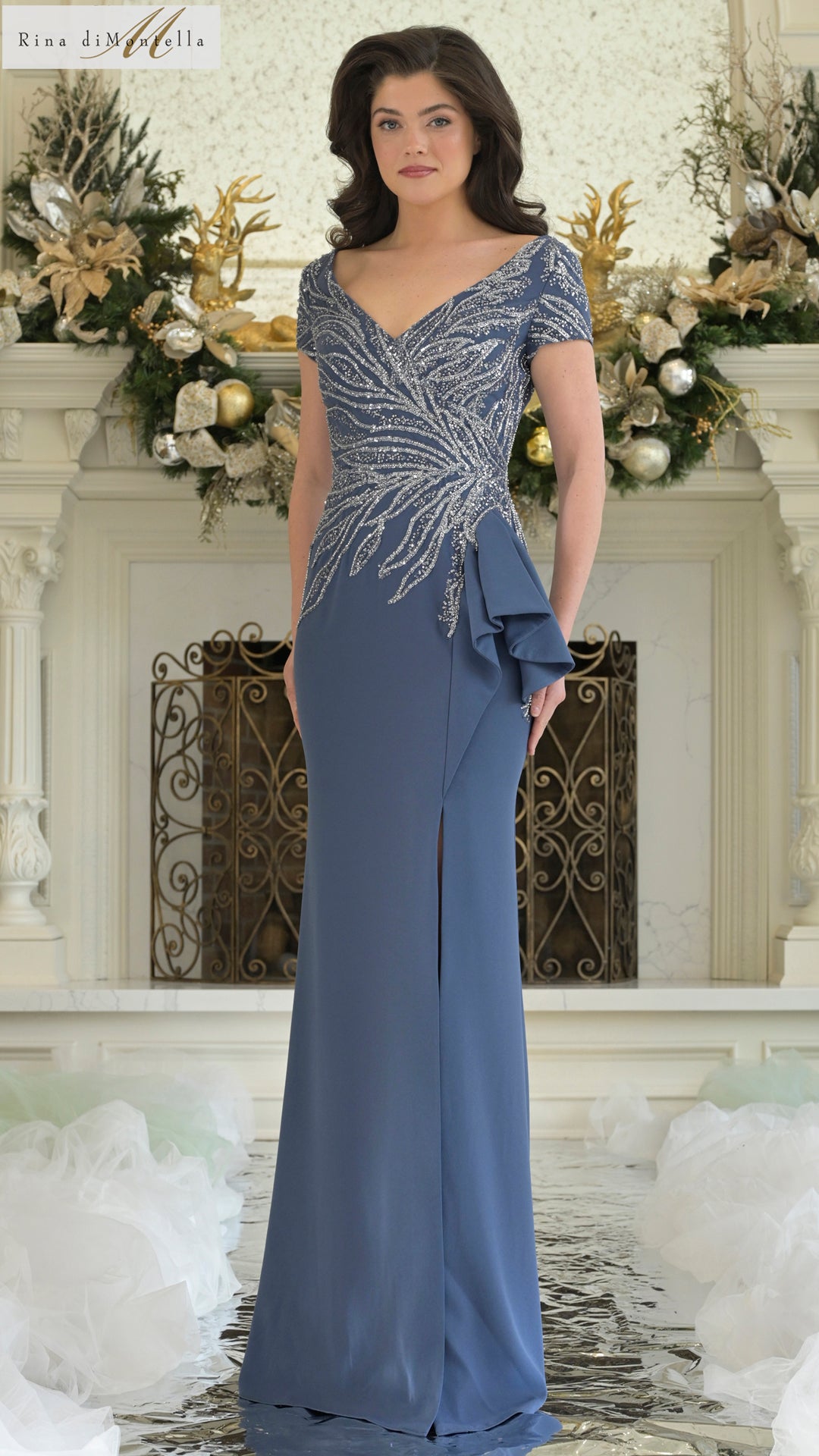 Rina Di Montella 3323 Long Formal Ruffle Evening Mother of the Bride Dress