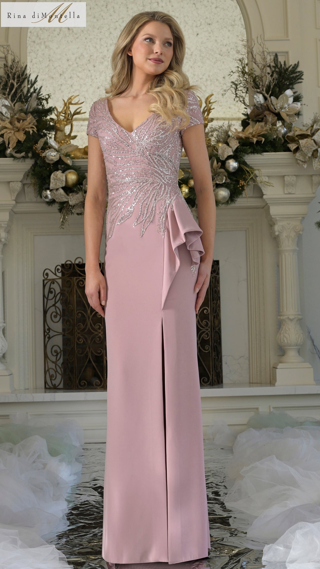 Rina Di Montella 3323 Long Formal Ruffle Evening Mother of the Bride Dress