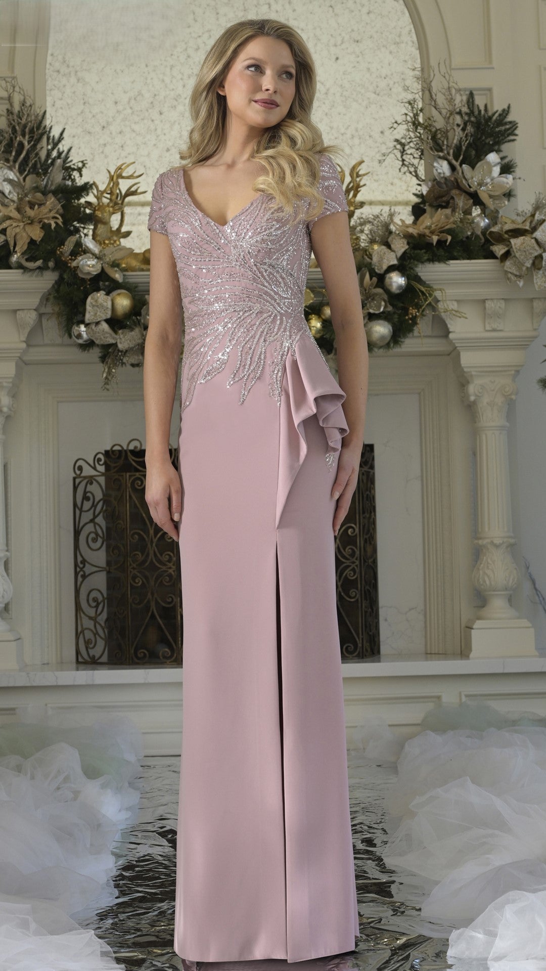 Mother of the Bride Dresses Long Formal Ruffle Evening Mother of the Bride Dress Rose