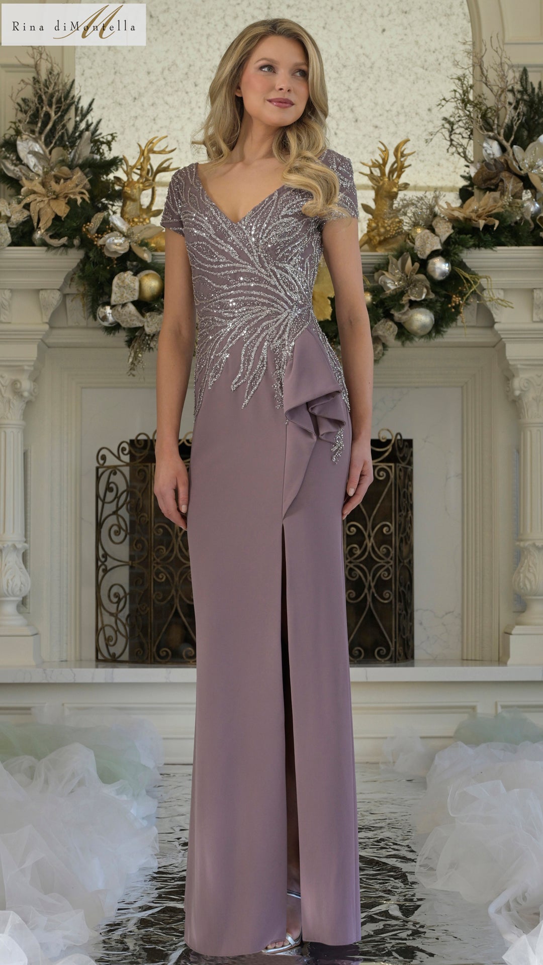 Rina Di Montella 3323 Long Formal Ruffle Evening Mother of the Bride Dress