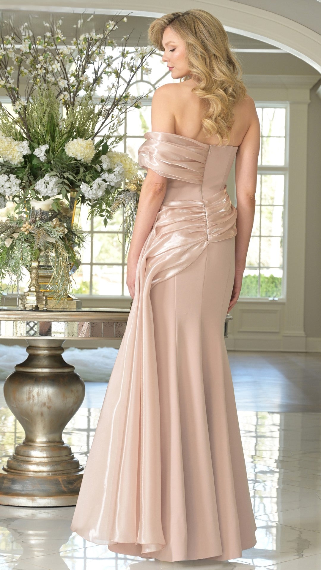 Formal Long Formal Evening Pleated Dress Champagne