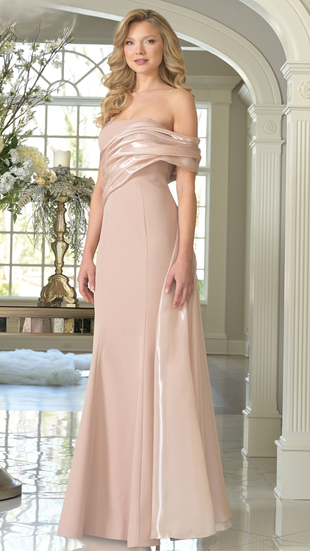 Formal Long Formal Evening Pleated Dress Champagne