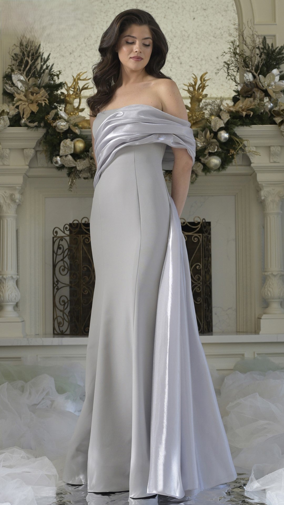 Formal Long Formal Evening Pleated Dress Platinum