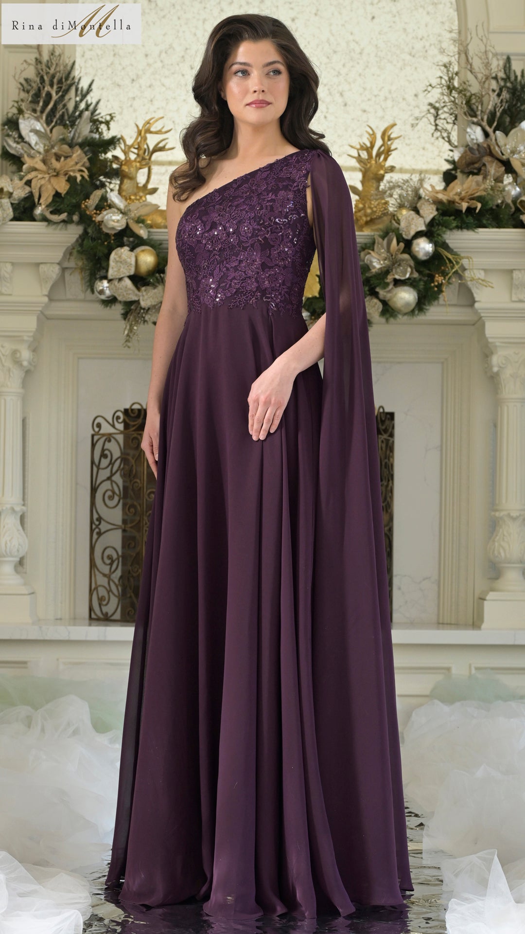 Rina di Montella RD3354 Long A Line Formal Pleated Evening Dress