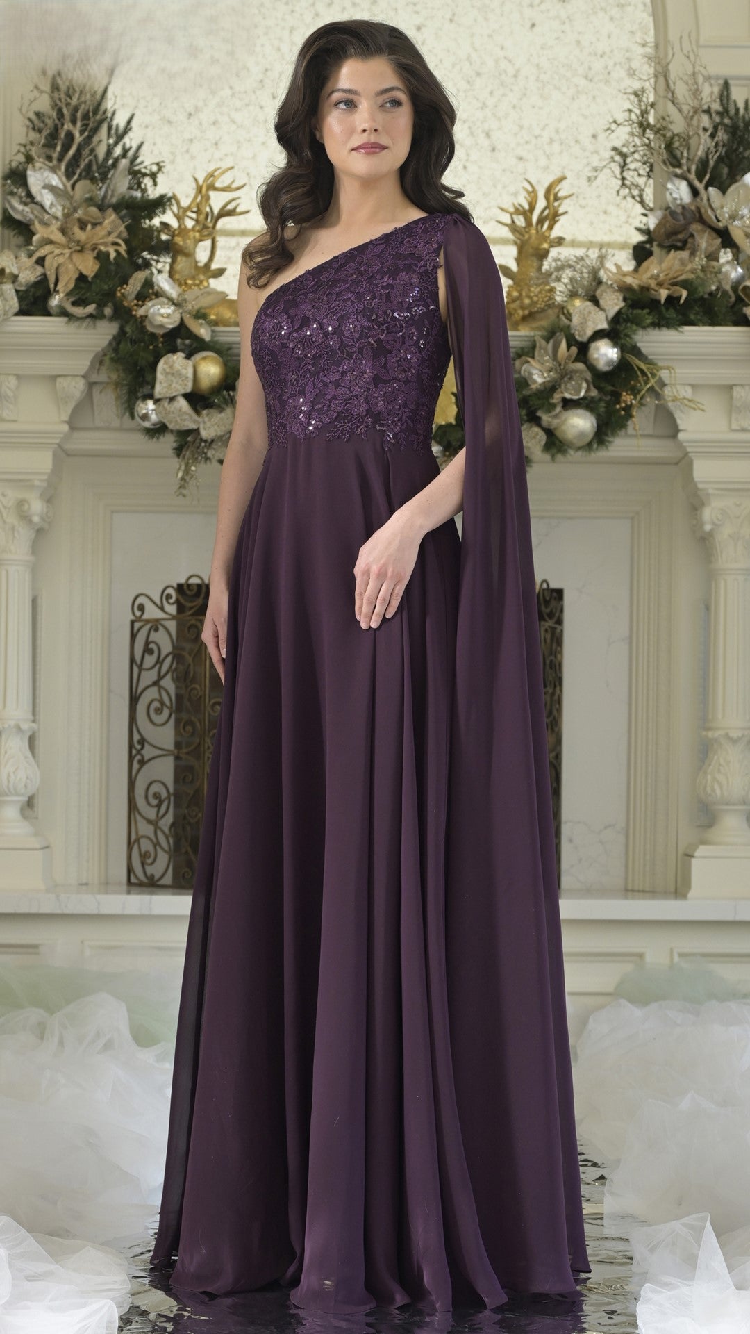 Formal Dresses Long A Line Formal Pleated Evening Dress Eggplant