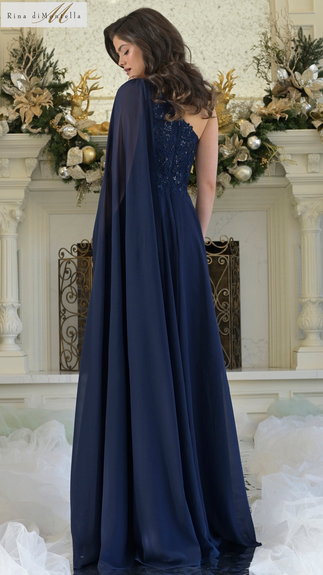 Rina di Montella RD3354 Long A Line Formal Pleated Evening Dress