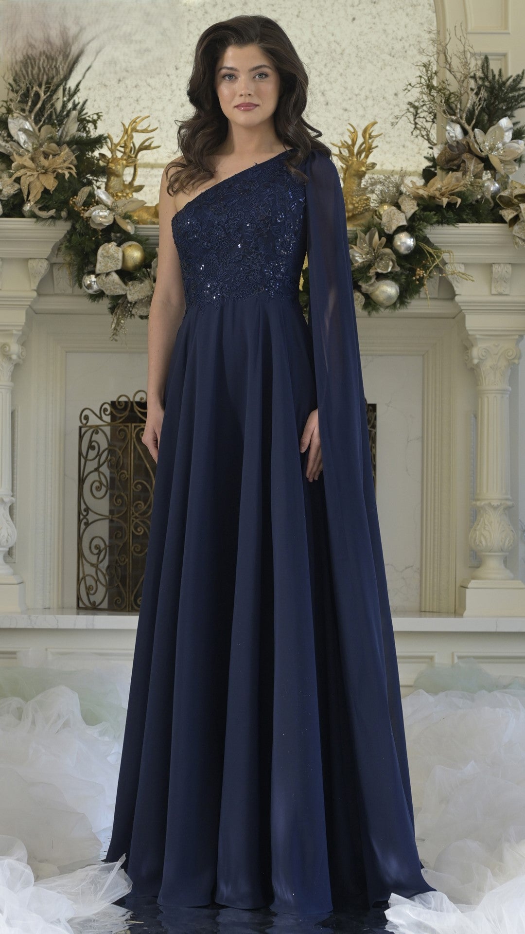 Formal Dresses Long A Line Formal Pleated Evening Dress Navy