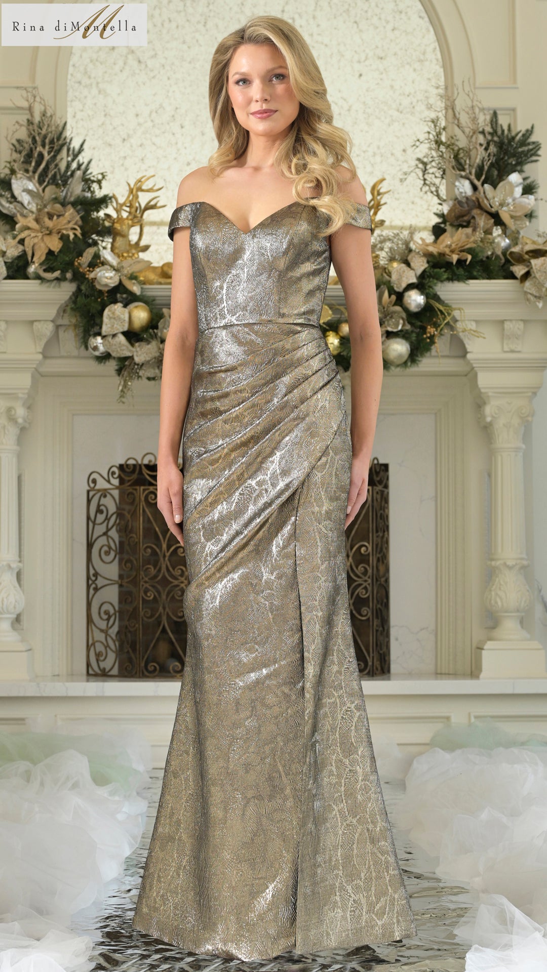 Rina di Montella RD3364 Formal Long Evening Metallic Dress
