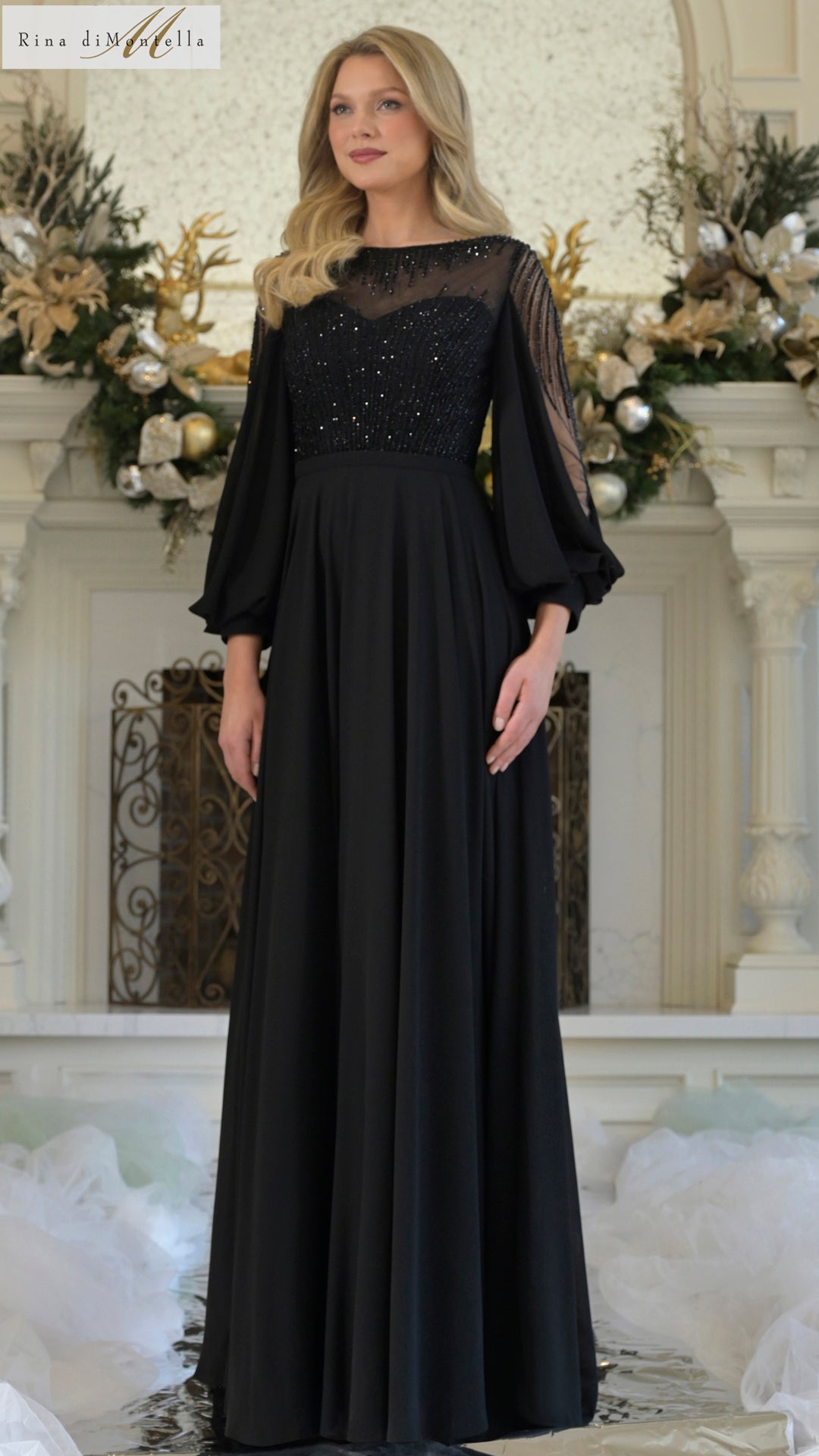 Rina di Montella RD3374 Long A Line Mother of the Bride Beaded Dress
