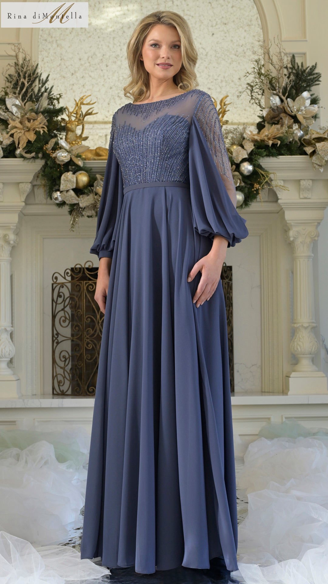 Rina di Montella RD3374 Long A Line Mother of the Bride Beaded Dress