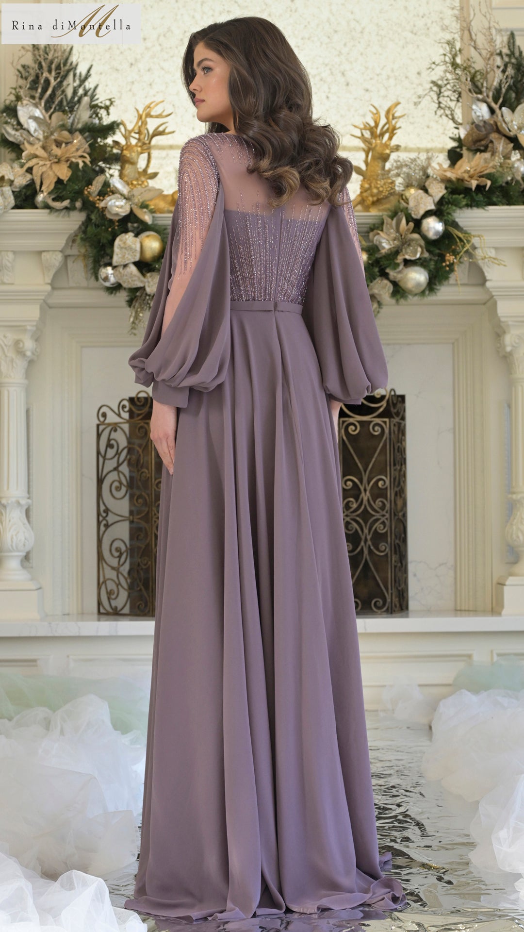 Rina di Montella RD3374 Long A Line Mother of the Bride Beaded Dress