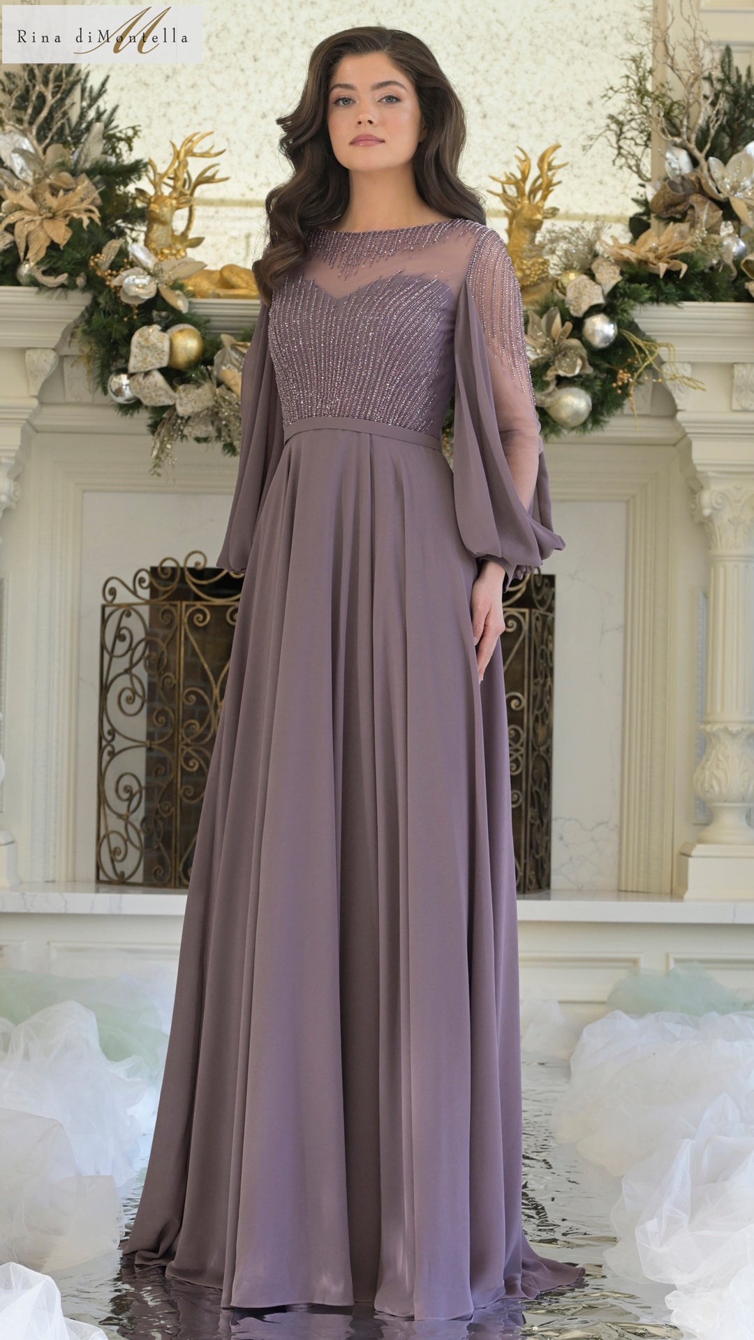 Rina di Montella RD3374 Long A Line Mother of the Bride Beaded Dress