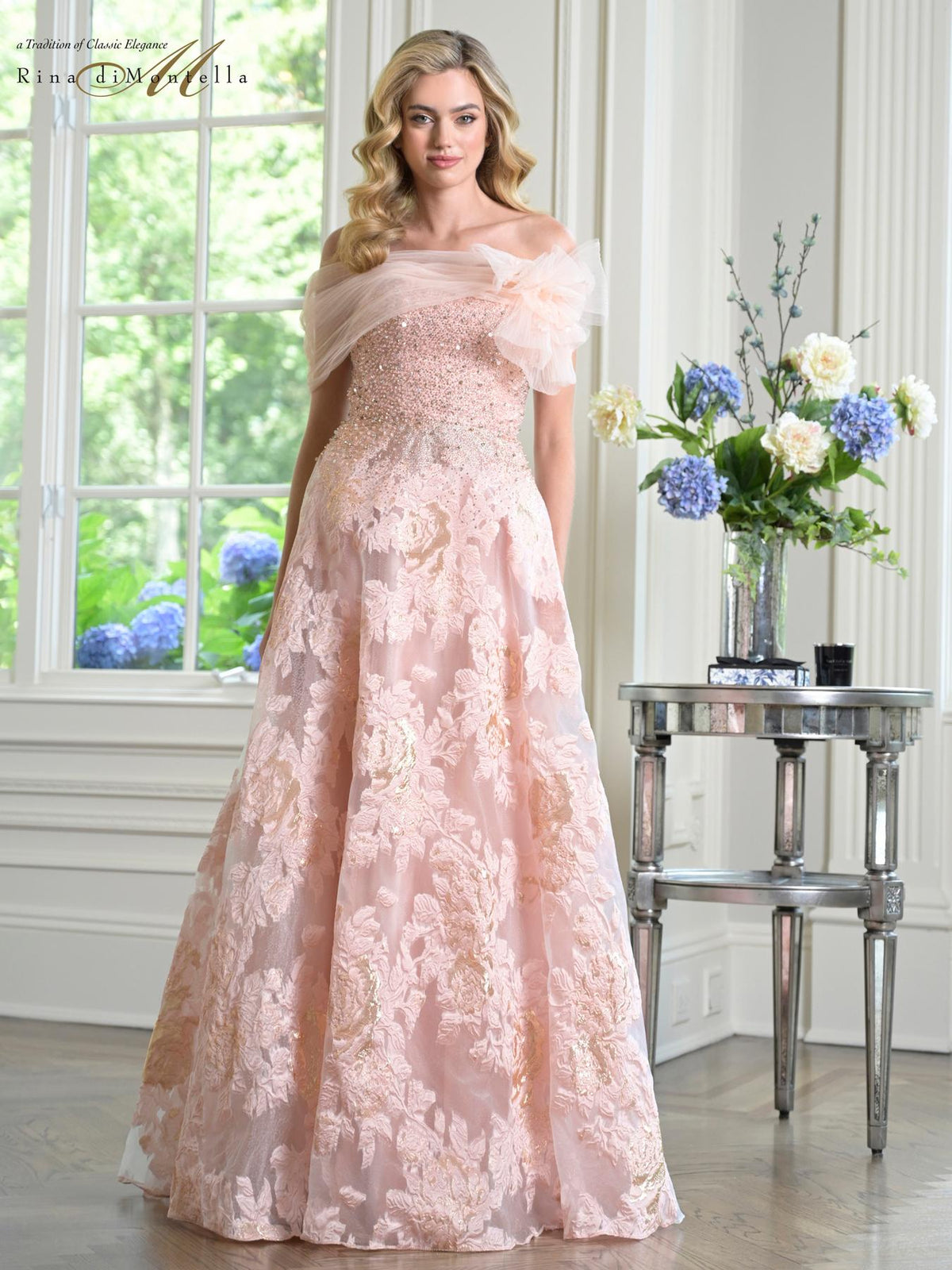 Prom Dresses Print Long Formal Beaded Prom Dress Blush