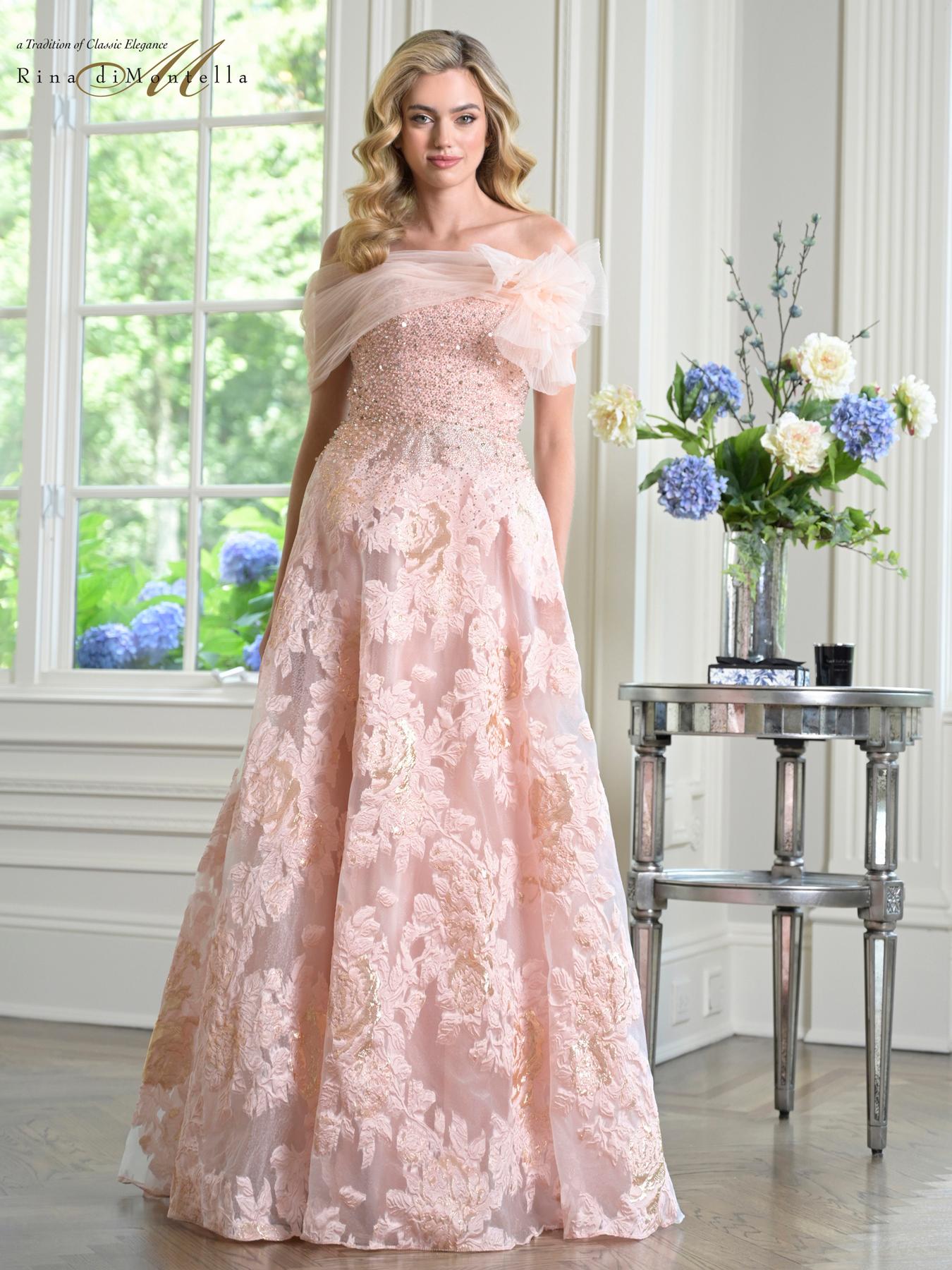Prom Dresses Print Long Formal Beaded Prom Dress Blush