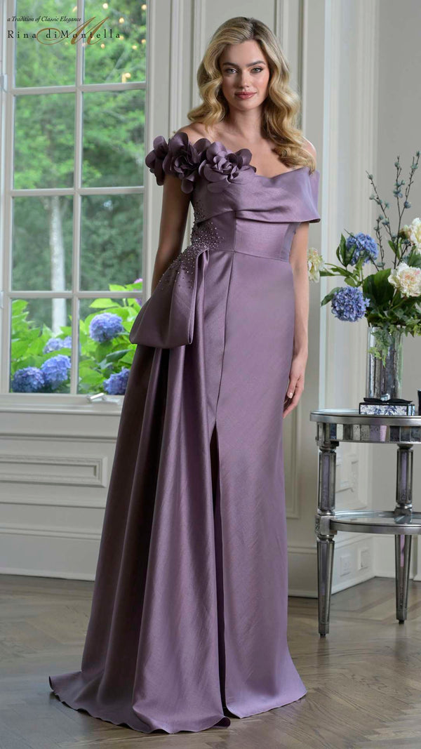Rina di Montella RD3407 Long Formal Fitted 3D Floral Evening Dress