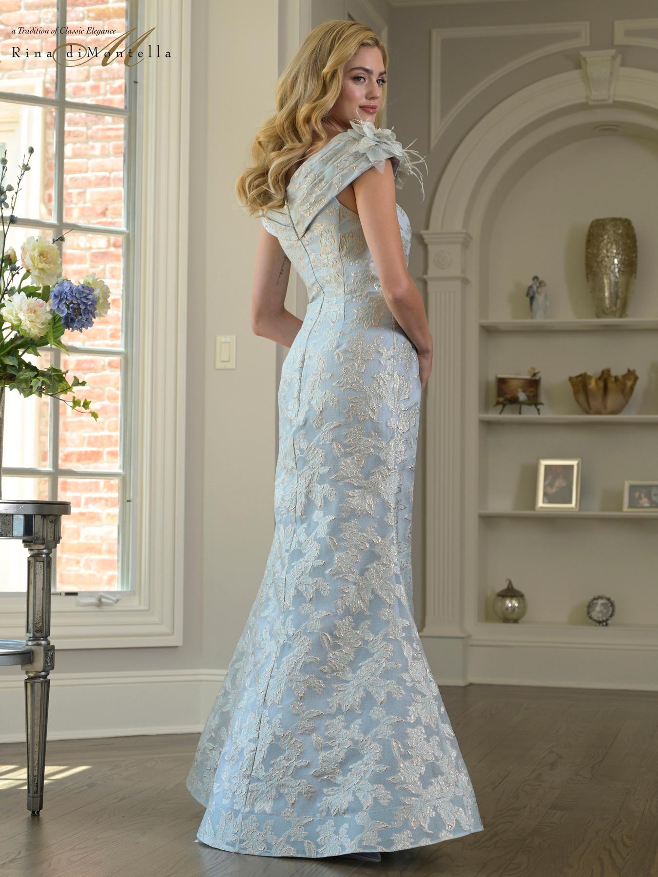 Formal Dresses Floral Long Formal Fitted Prom Dress Blue