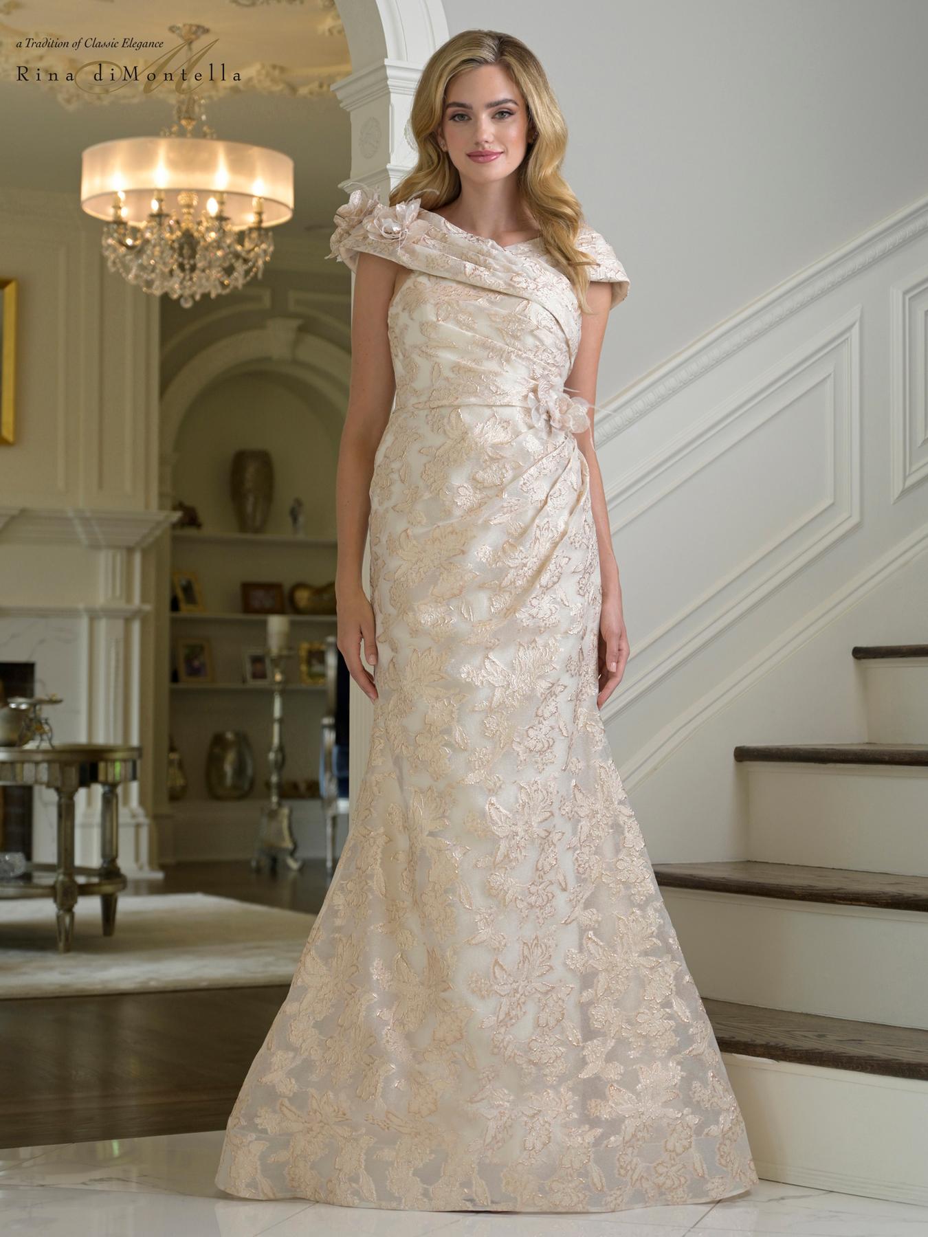 Formal Dresses Floral Long Formal Fitted Prom Dress Champagne