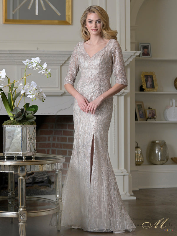 V-Neck Fit and Flare Gown Rina di Montella RD3530