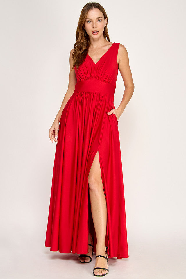 V-Neck Floor-Length Jersey Formal A-Line Lenovia 3120