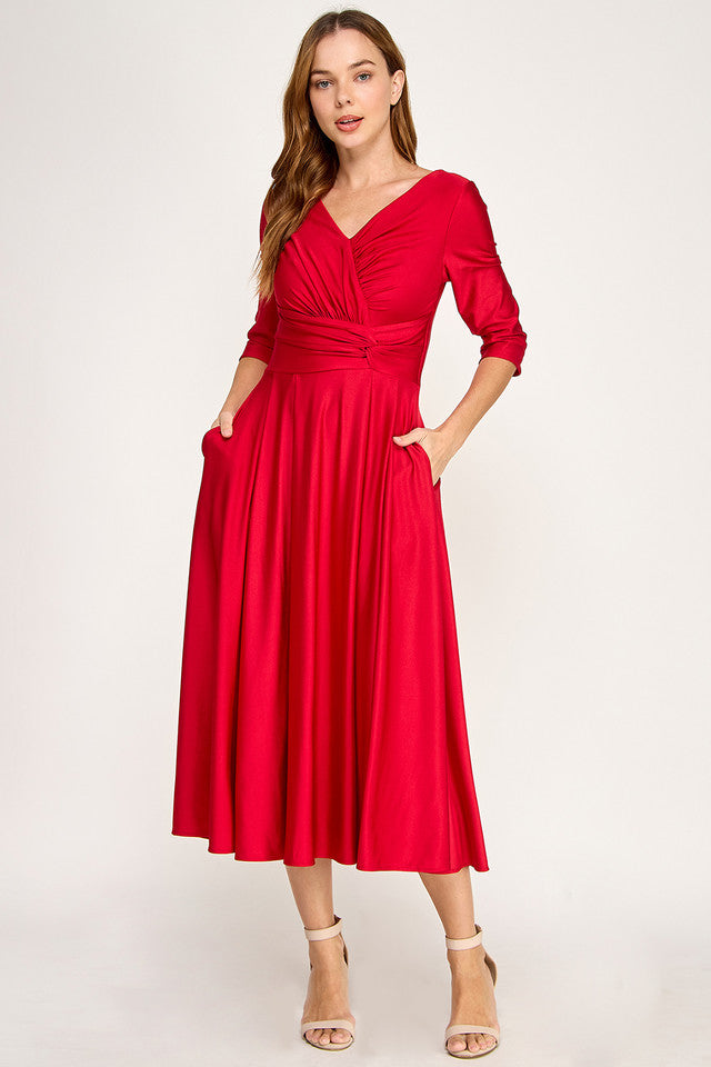 V-Neck Midi Jersey Cocktail A-Line Lenovia 3127