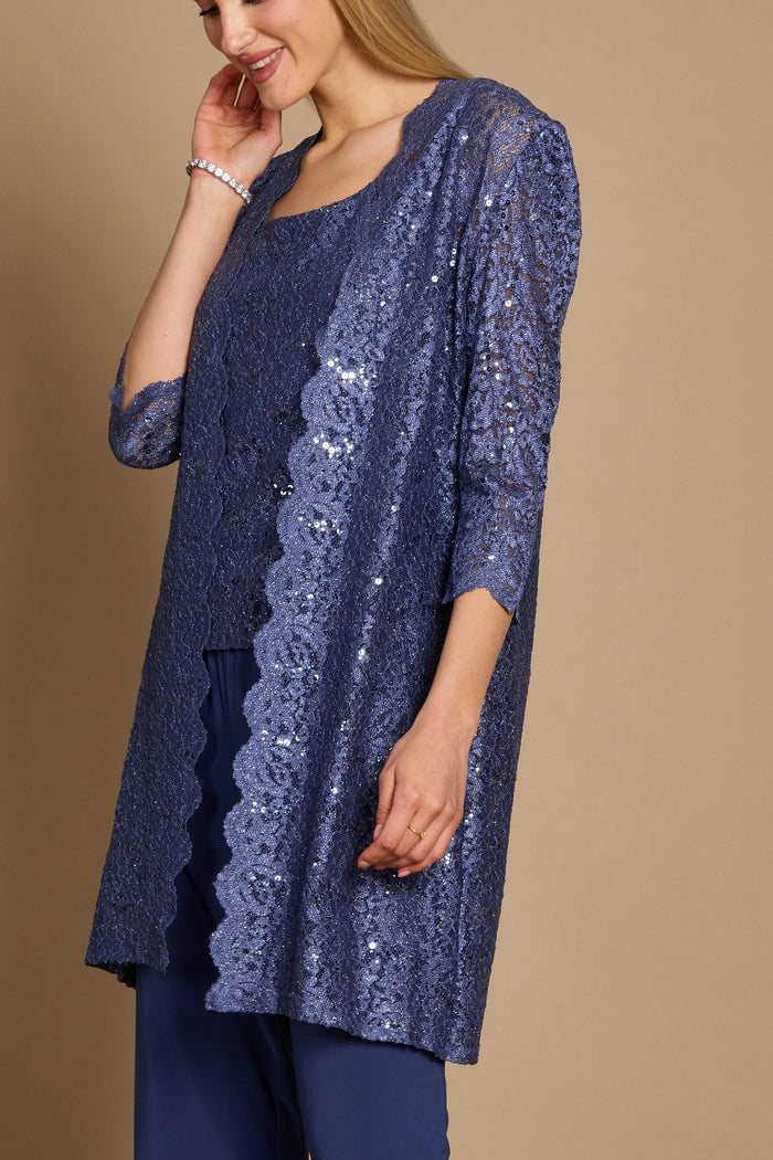 R&M Richards RM1993 Mother of the Bride Long Jacket Pant Suit  in Cadet