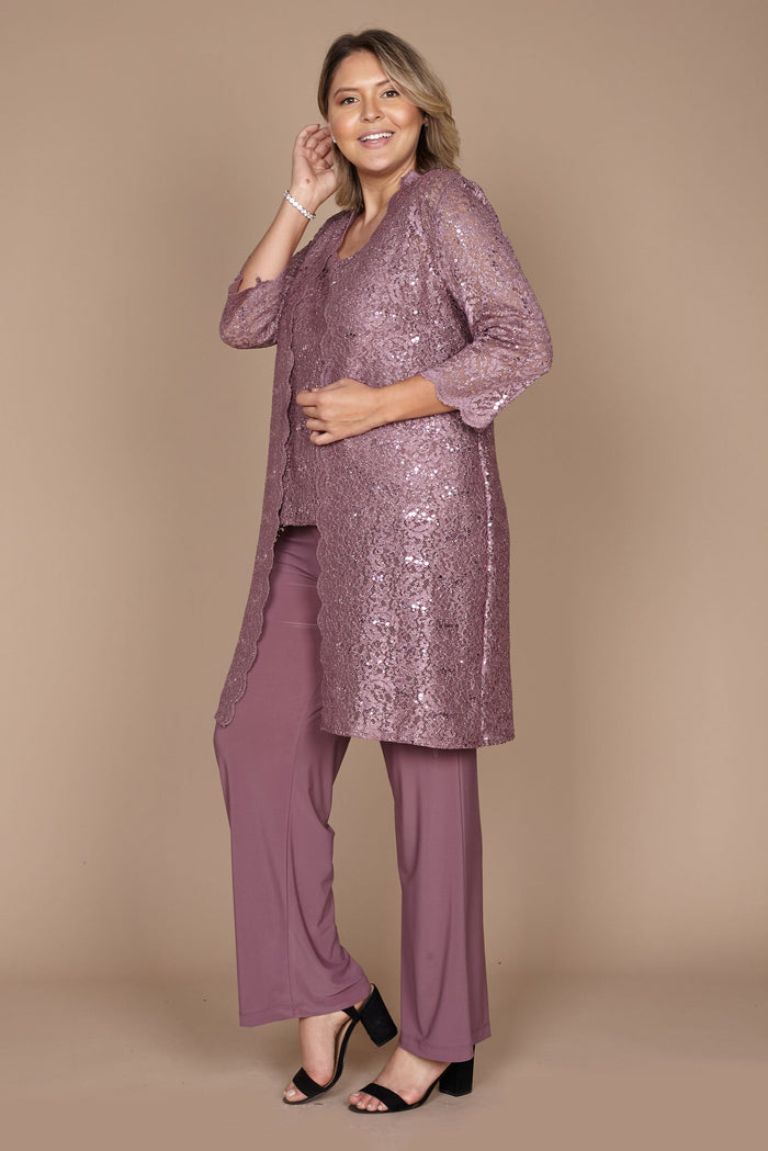 R&M Richards RM1993 Mother of the Bride Long Jacket Pant Suit in Dark Rose