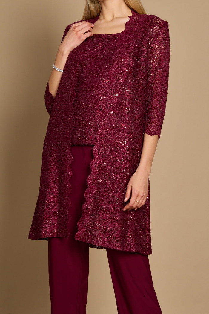 R&M Richards RM1993 Mother of the Bride Long Jacket Pant Suit in Merlot