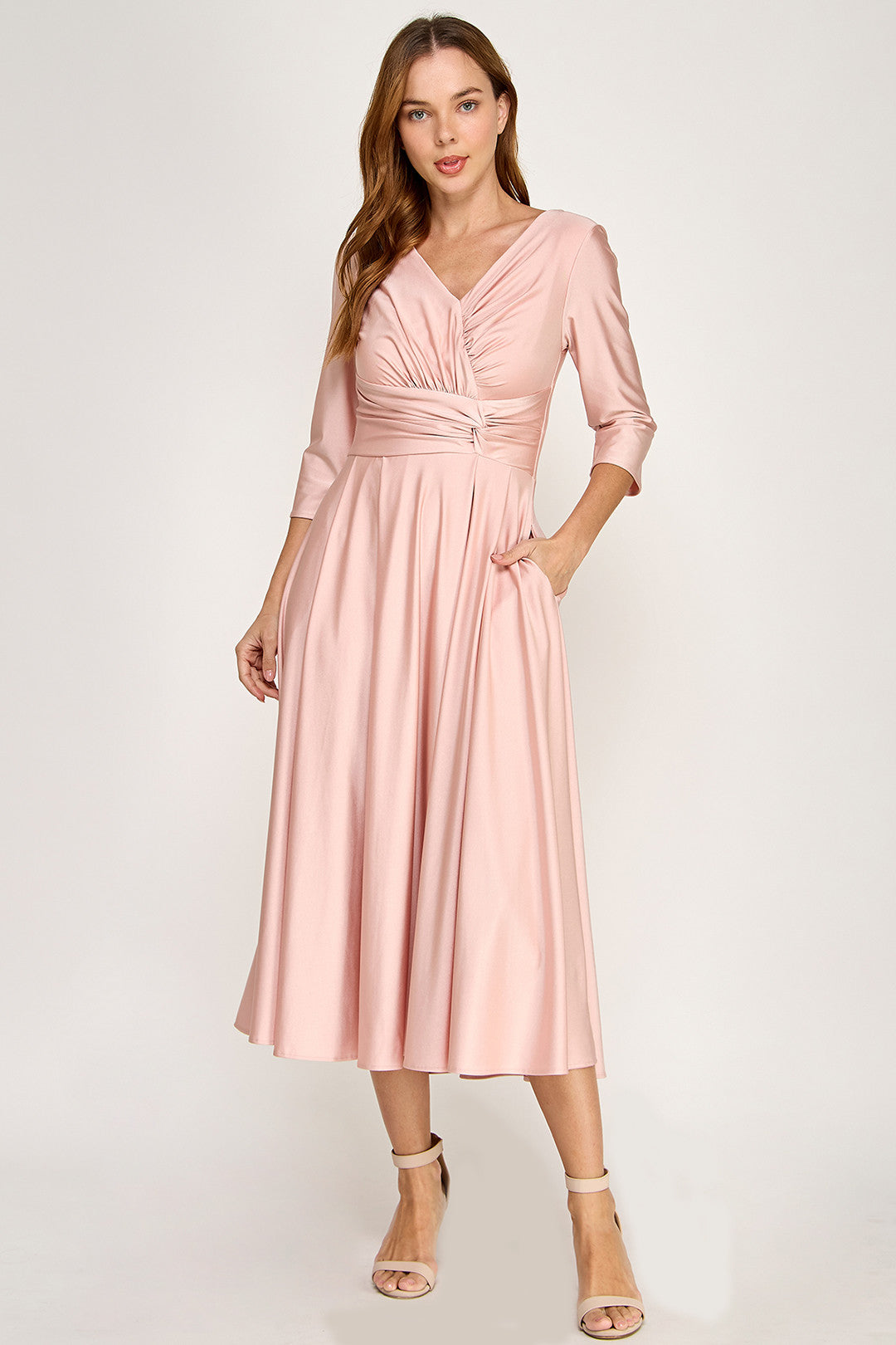 V-Neck Midi Jersey Cocktail A-Line Lenovia 3127