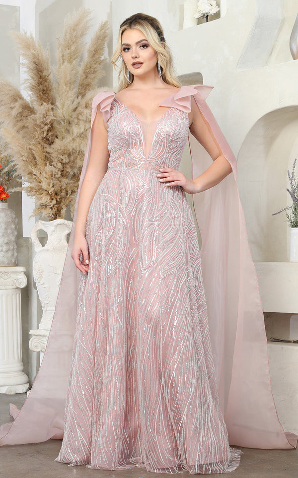 V-Neck Floor-Length with Train Tulle Prom A-Line May Queen RQ7998
