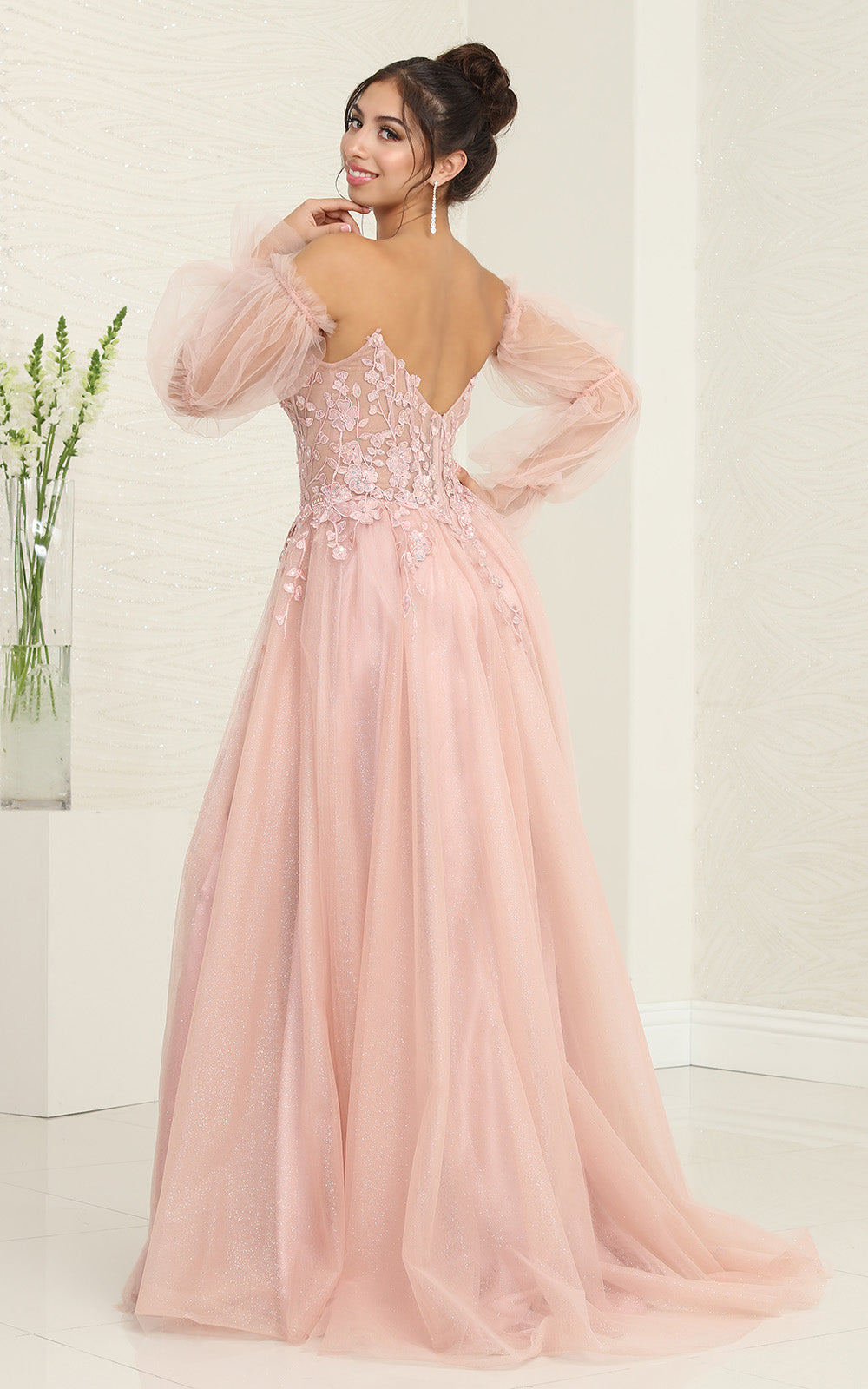 Off-the-Shoulder Floor-Length Tulle Prom A-Line May Queen RQ8060