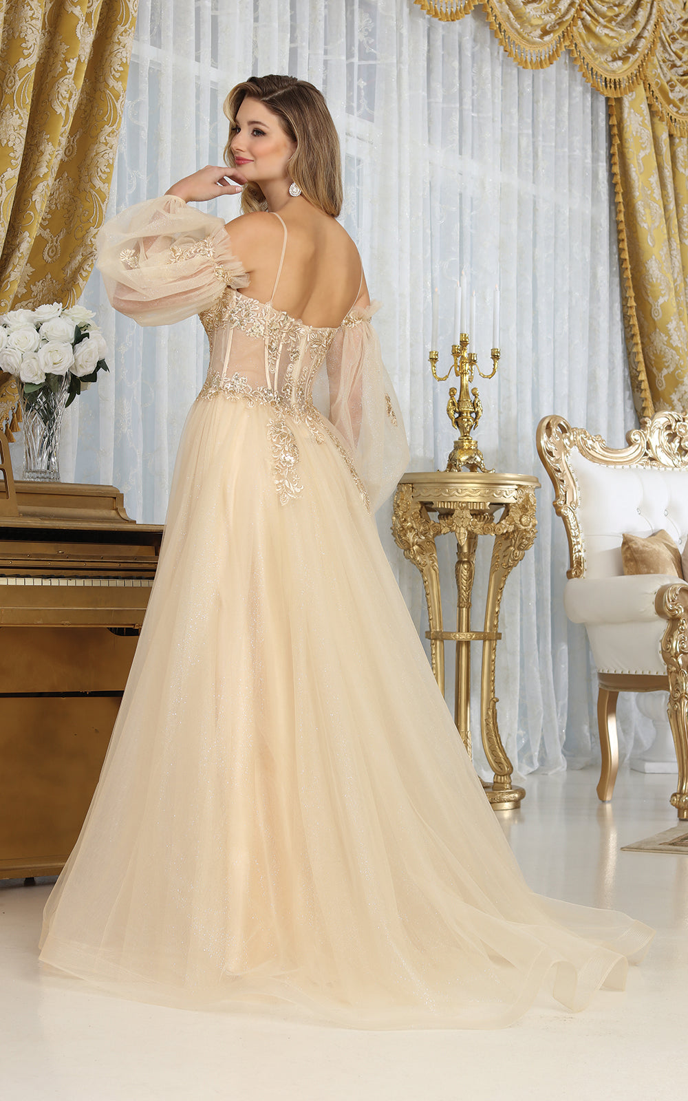 Off-the-Shoulder Floor-Length Tulle Prom A-Line May Queen RQ8073