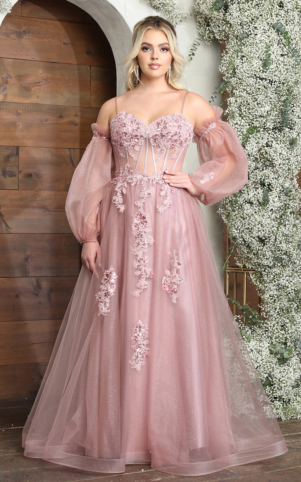 Off-the-Shoulder Floor-Length Tulle Prom A-Line May Queen RQ8073