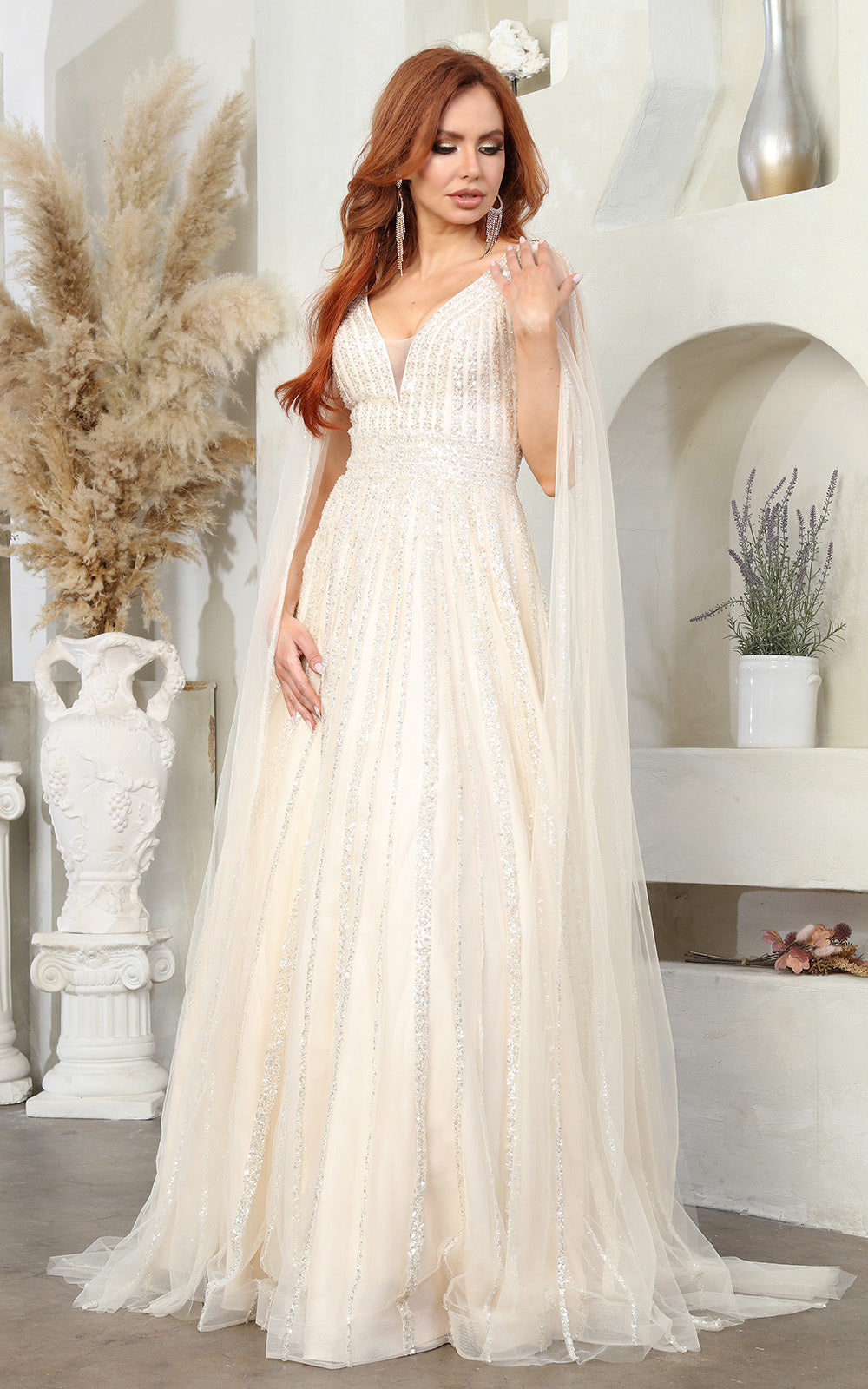 V-Neck Floor-Length Tulle Evening Gown A-Line May Queen RQ8083