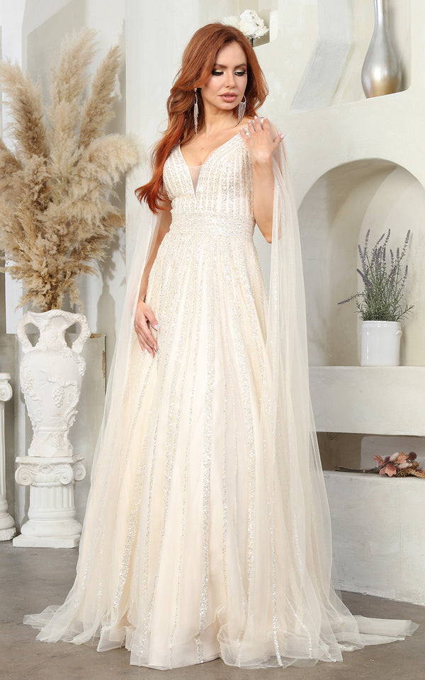 V-Neck Floor-Length Tulle Evening Gown A-Line May Queen RQ8083
