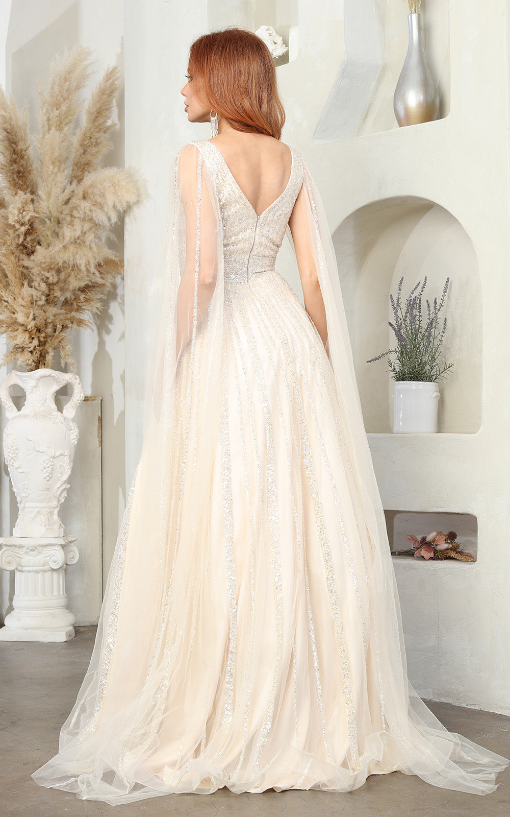 V-Neck Floor-Length Tulle Evening Gown A-Line May Queen RQ8083