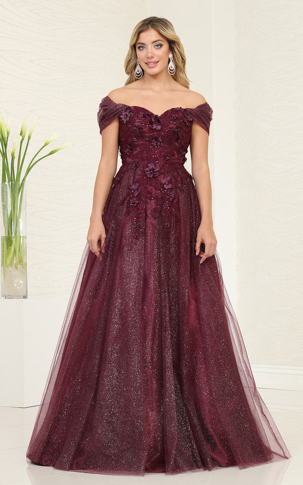Off-the-Shoulder Floor-Length Tulle Prom A-Line May Queen RQ8109