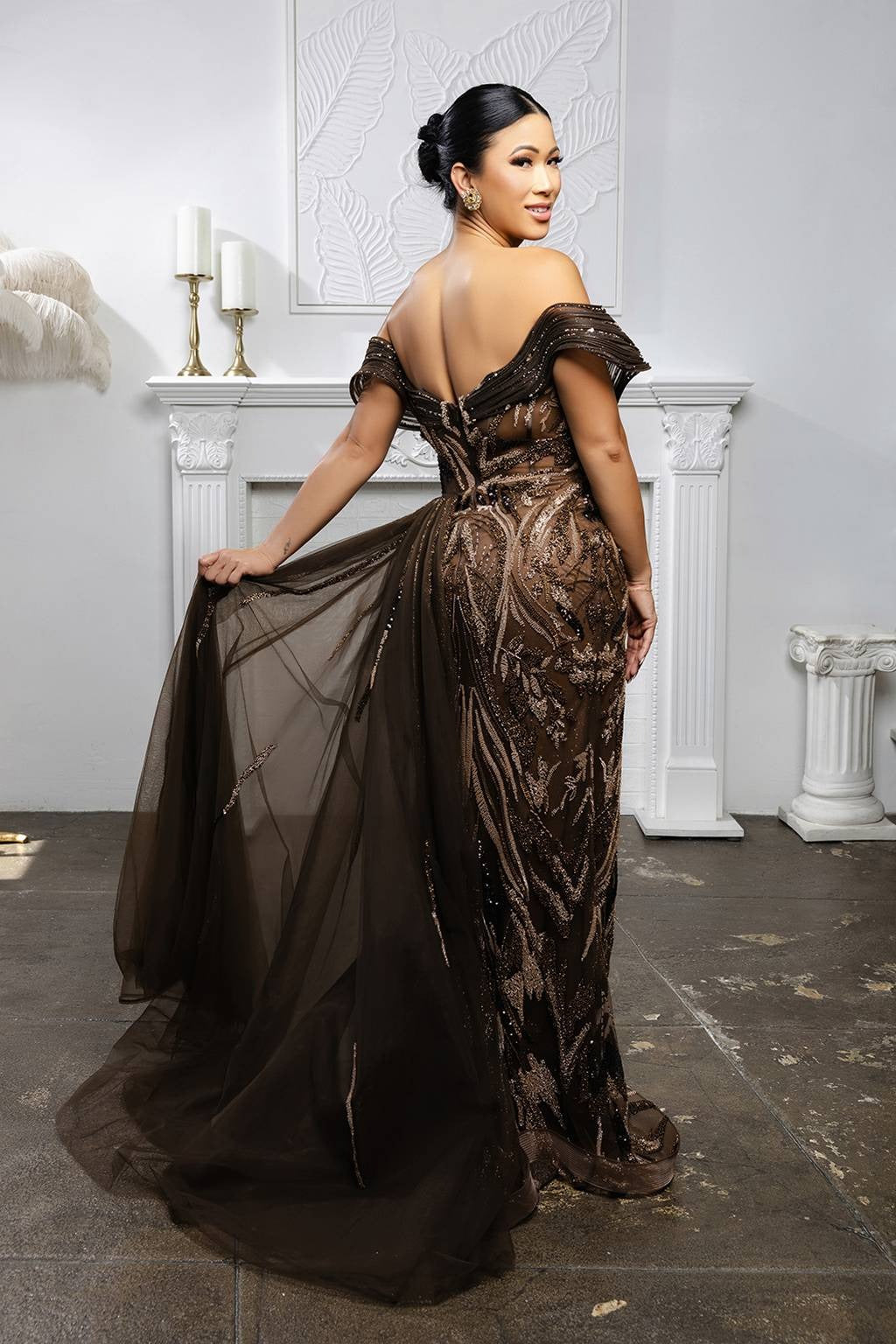 Off-the-Shoulder Floor-Length Sequin Prom Sheath Column May Queen RQ8204