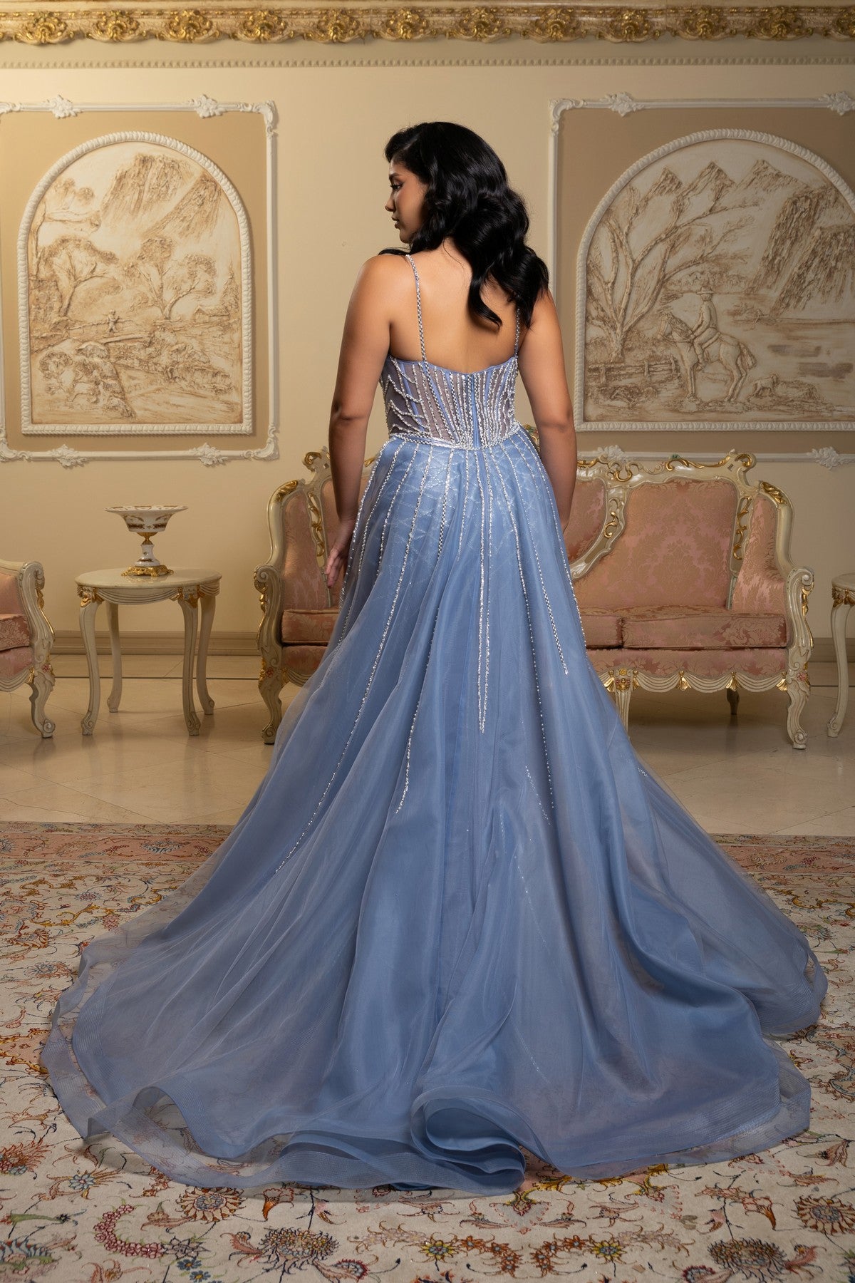 Illusion Floor-Length Organza Prom A-Line May Queen RQ8208