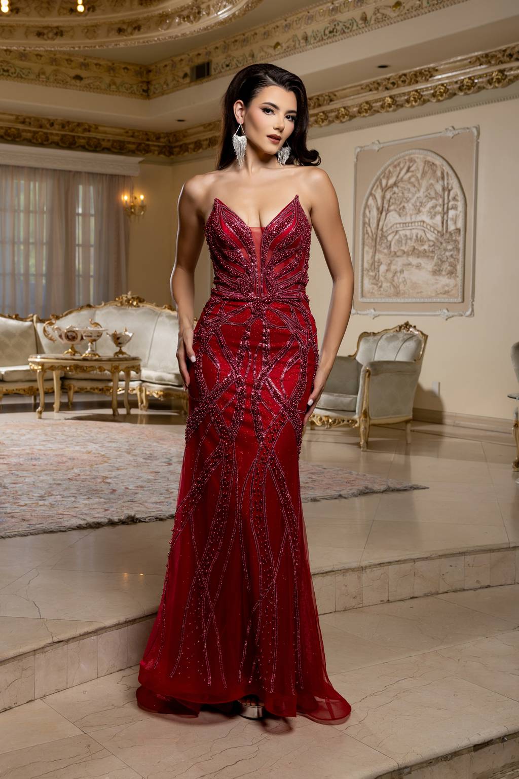 V-Neck Floor-Length Tulle Prom Mermaid May Queen RQ8211
