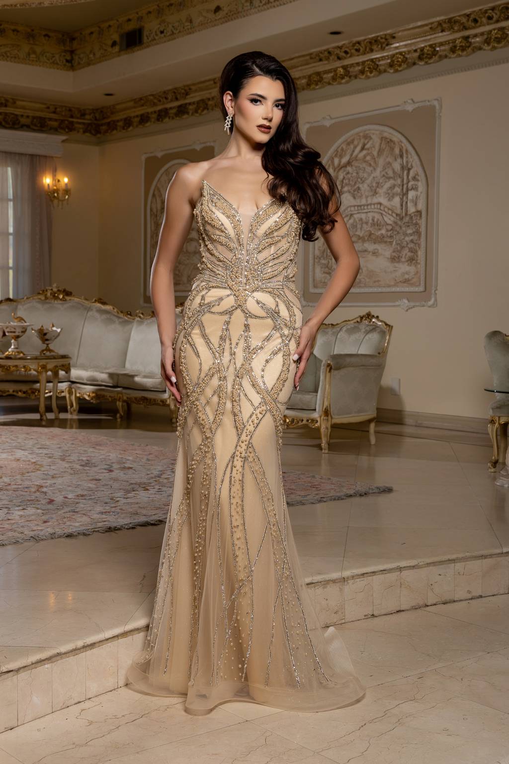 V-Neck Floor-Length Tulle Prom Mermaid May Queen RQ8211
