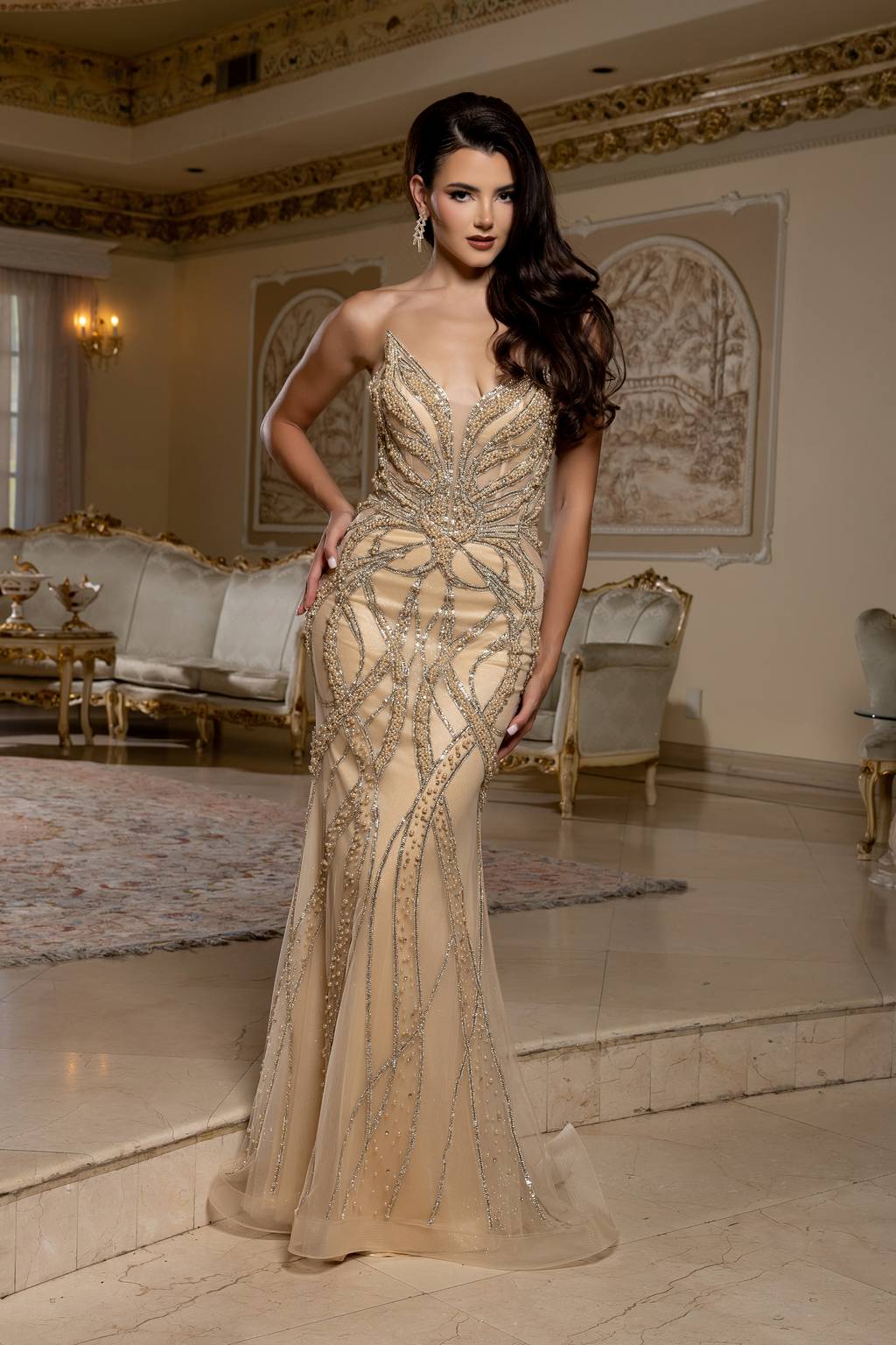 V-Neck Floor-Length Tulle Prom Mermaid May Queen RQ8211