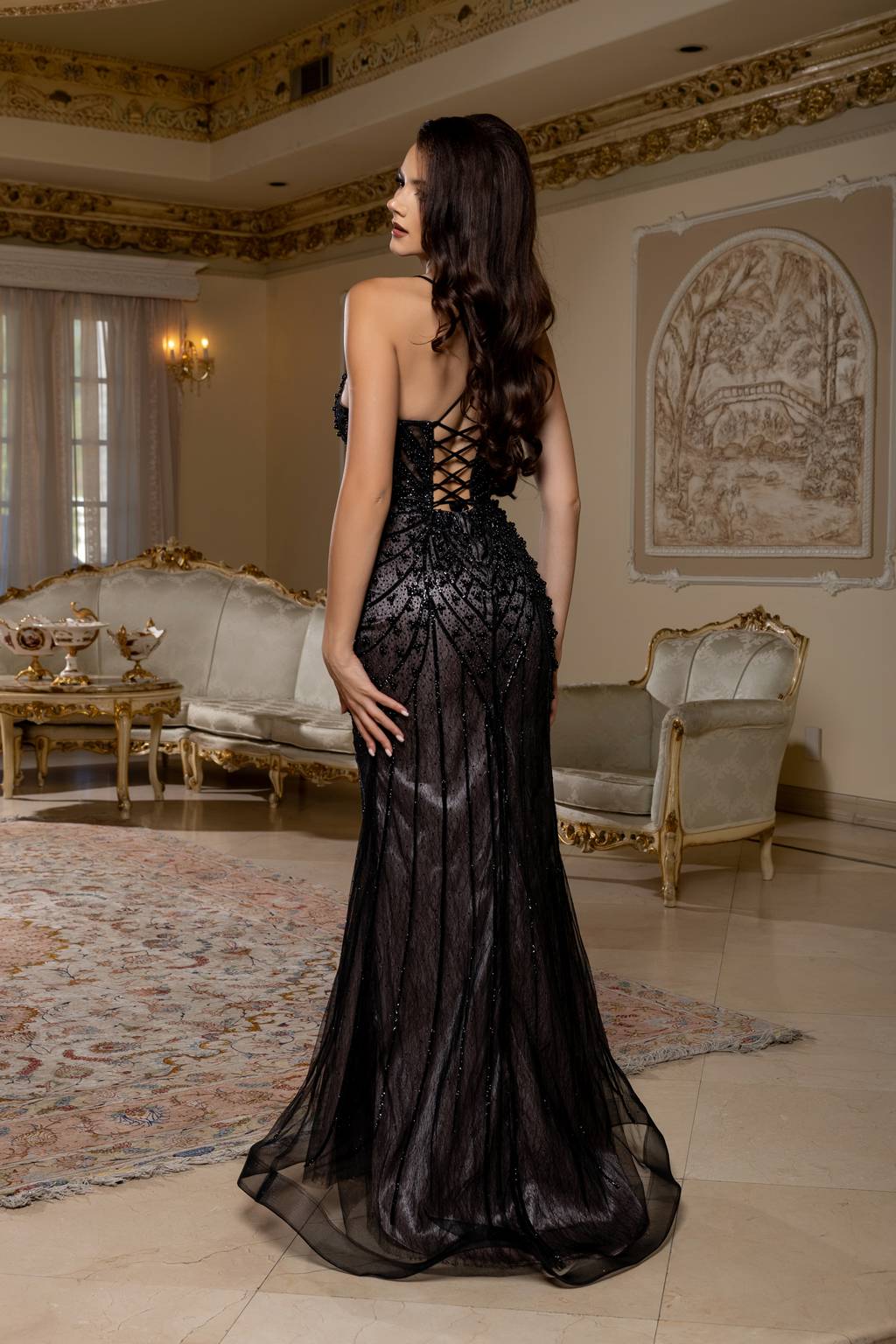 V-Neck Tulle Floor-Length Prom Sheath Dress RQ8212 – The Dress Outlet