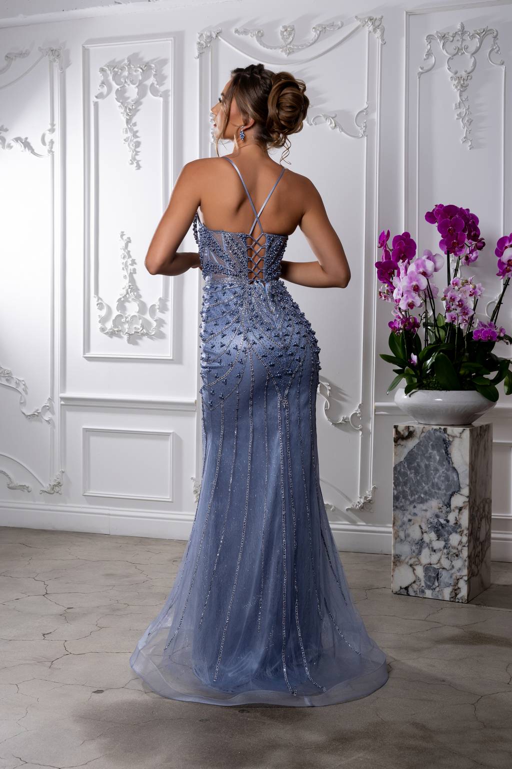 V-Neck Floor-Length Tulle Prom Sheath Column May Queen RQ8212