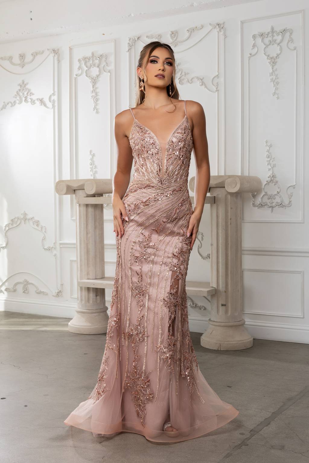 V-Neck Floor-Length Sequin Prom Mermaid Dress May Queen RQ8213
