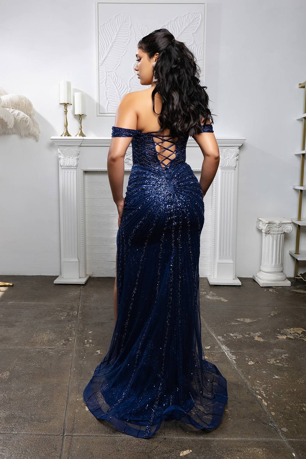 Off-the-Shoulder Floor-Length Sequin Prom Sheath Column May Queen RQ8214