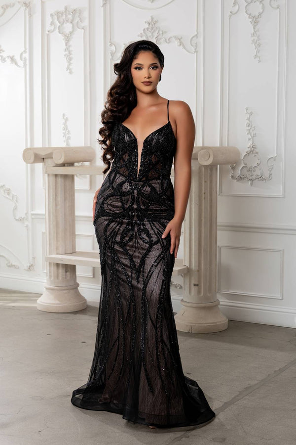 V-Neck Floor-Length Tulle Prom Mermaid Trumpet May Queen RQ8221