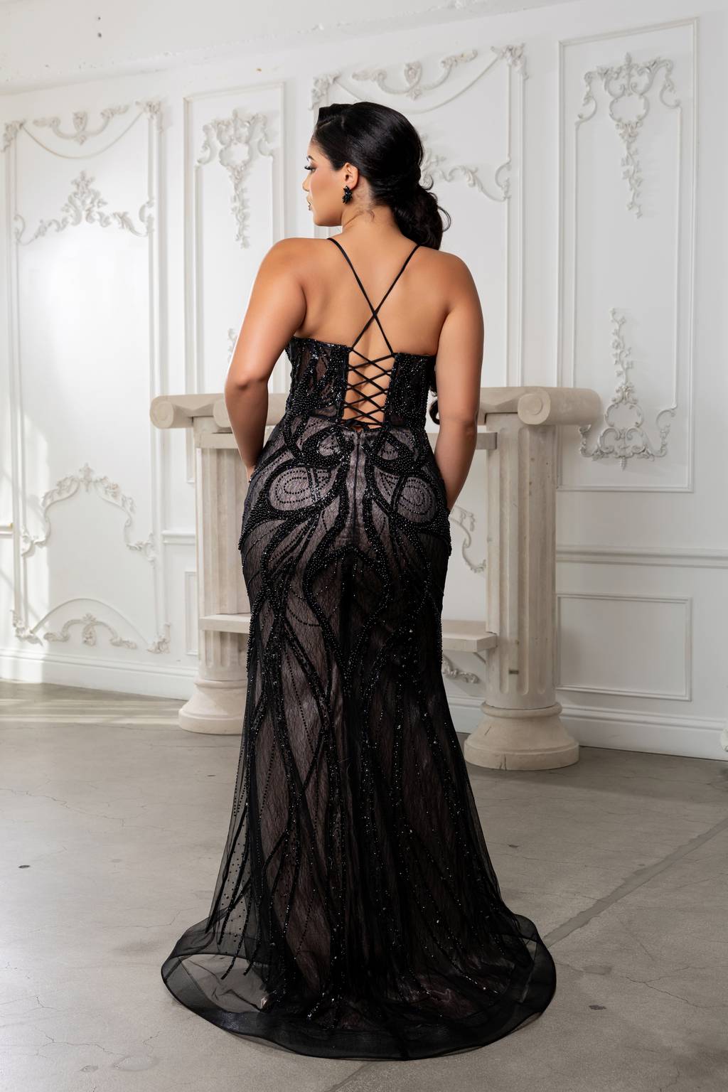 V-Neck Floor-Length Tulle Prom Mermaid Trumpet May Queen RQ8221