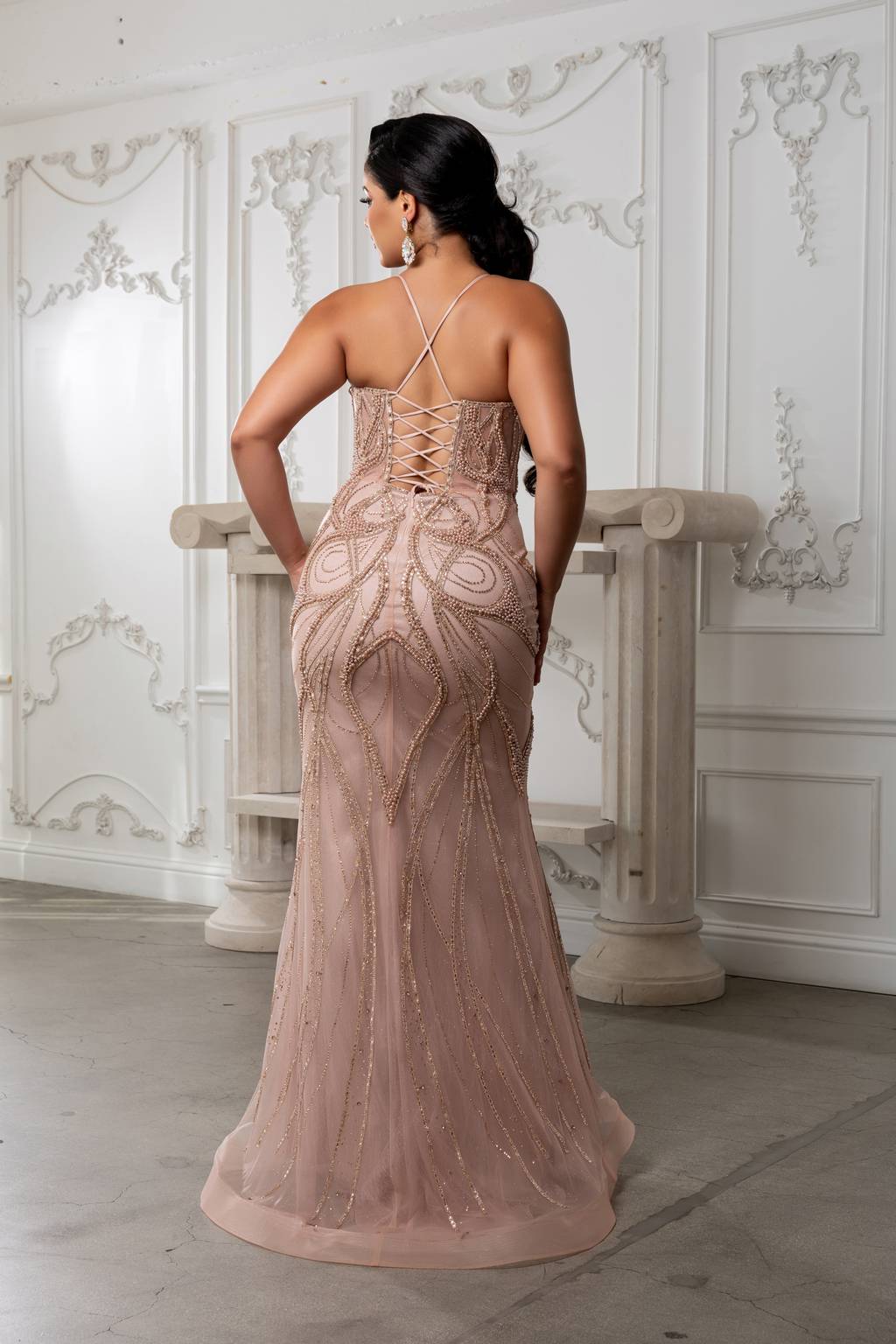 V-Neck Floor-Length Tulle Prom Mermaid Trumpet May Queen RQ8221