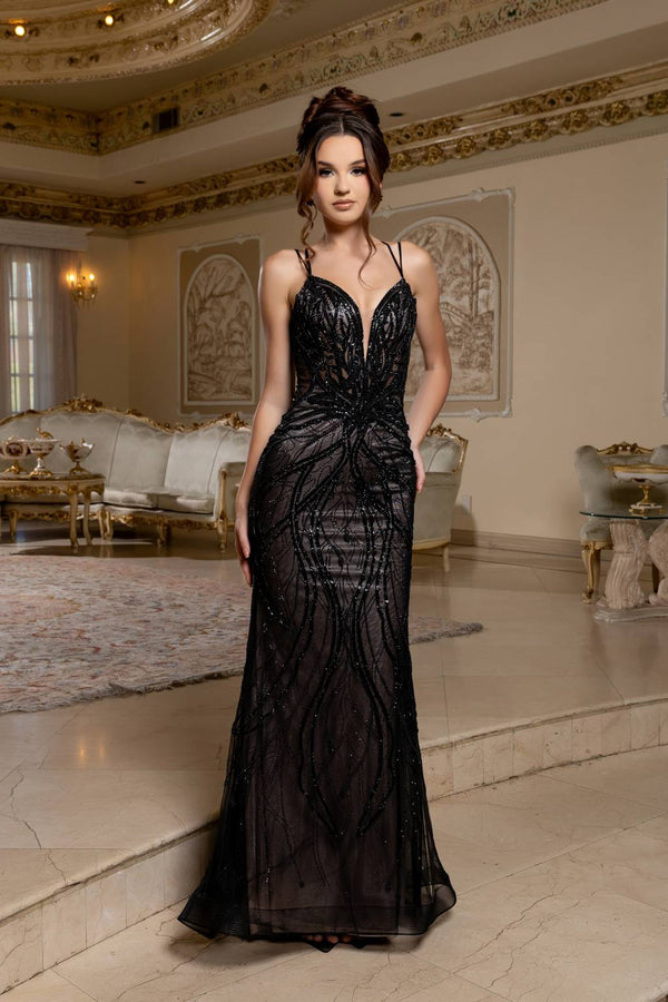 V-Neck Floor-Length Tulle Prom Sheath Column May Queen RQ8222